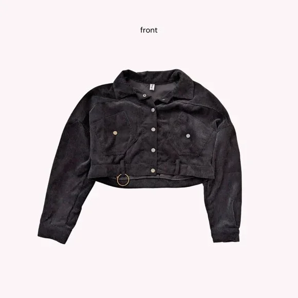 yesstyle cropped black corduroy jacket | womens jackets outerwear - Picture 2 of 3